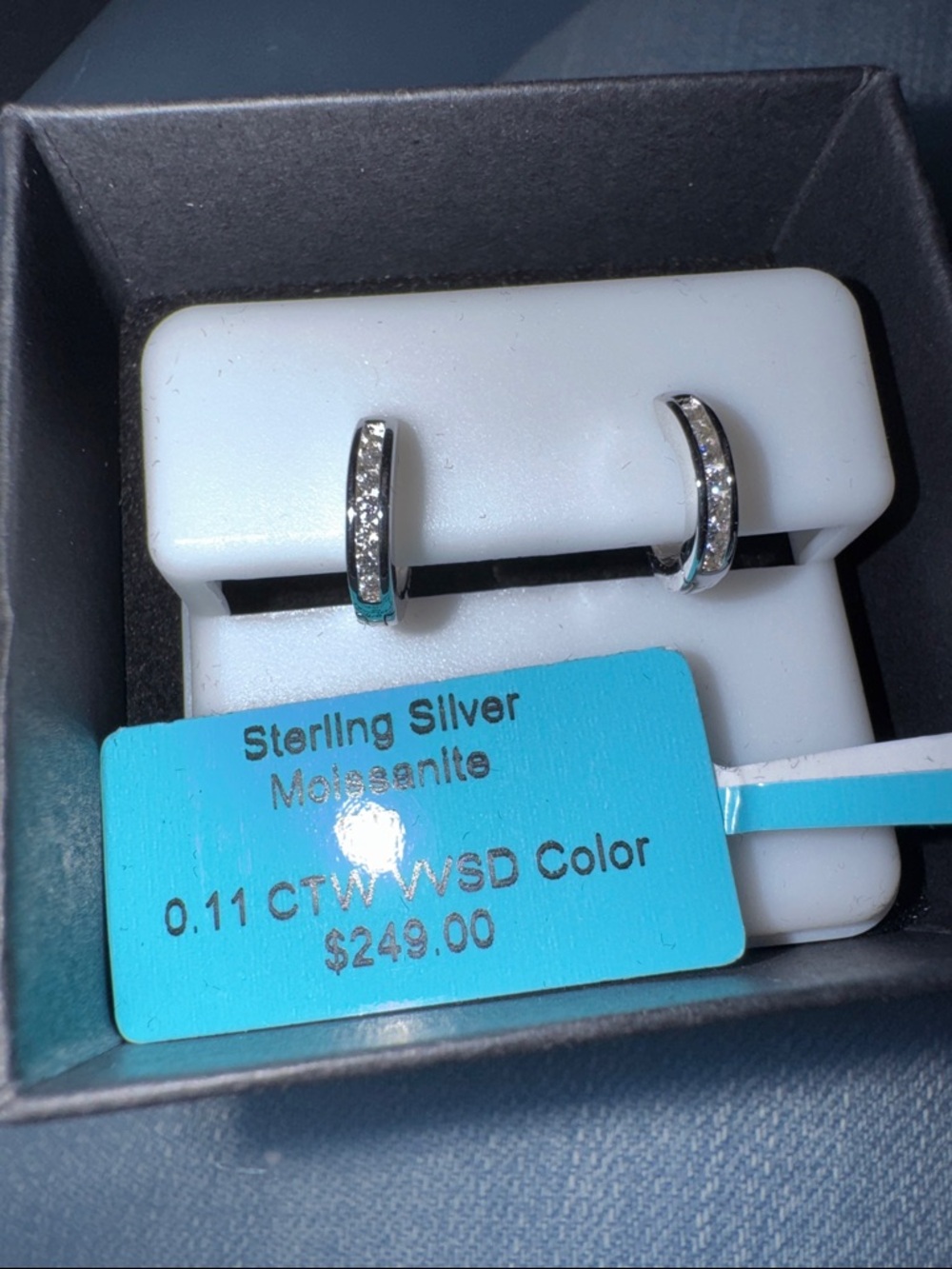 Sterling Silver Moissanite Huggie Hoop Earrings - White - Picture 2 of 2